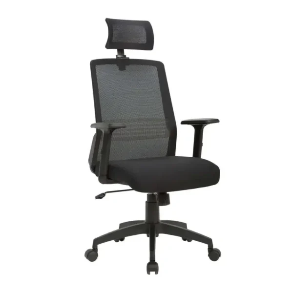 Silla Ejecutiva Tossy Full ergonómica con respaldo de malla negra y soporte lumbar fijo