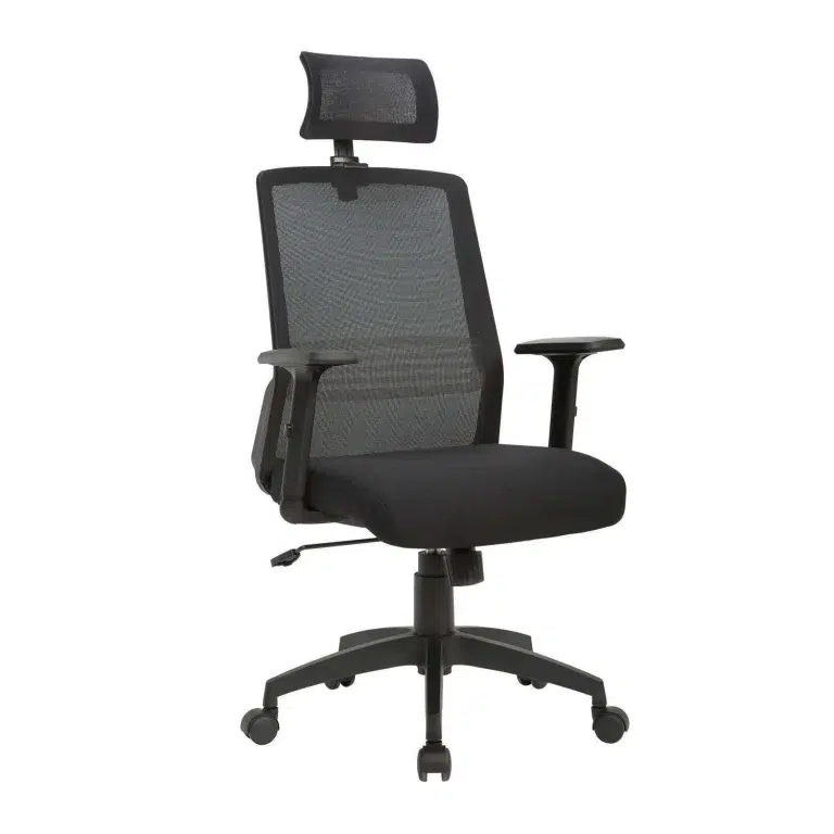 Silla Ejecutiva Tossy Full ergonómica con respaldo de malla negra y soporte lumbar fijo
