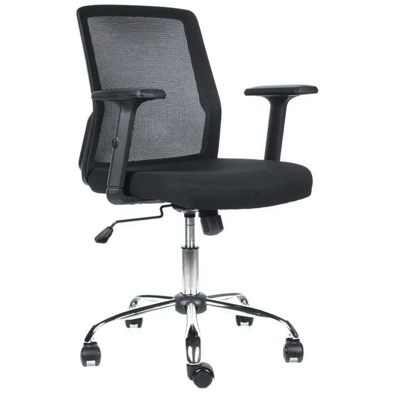 Silla Operativa Cuba con respaldo de malla negra base cromada