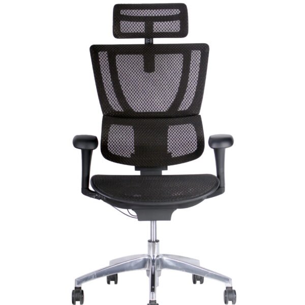 Silla Gerencial 100 Black vista frontal – diseño ergonómico y estructura de malla transpirable.
