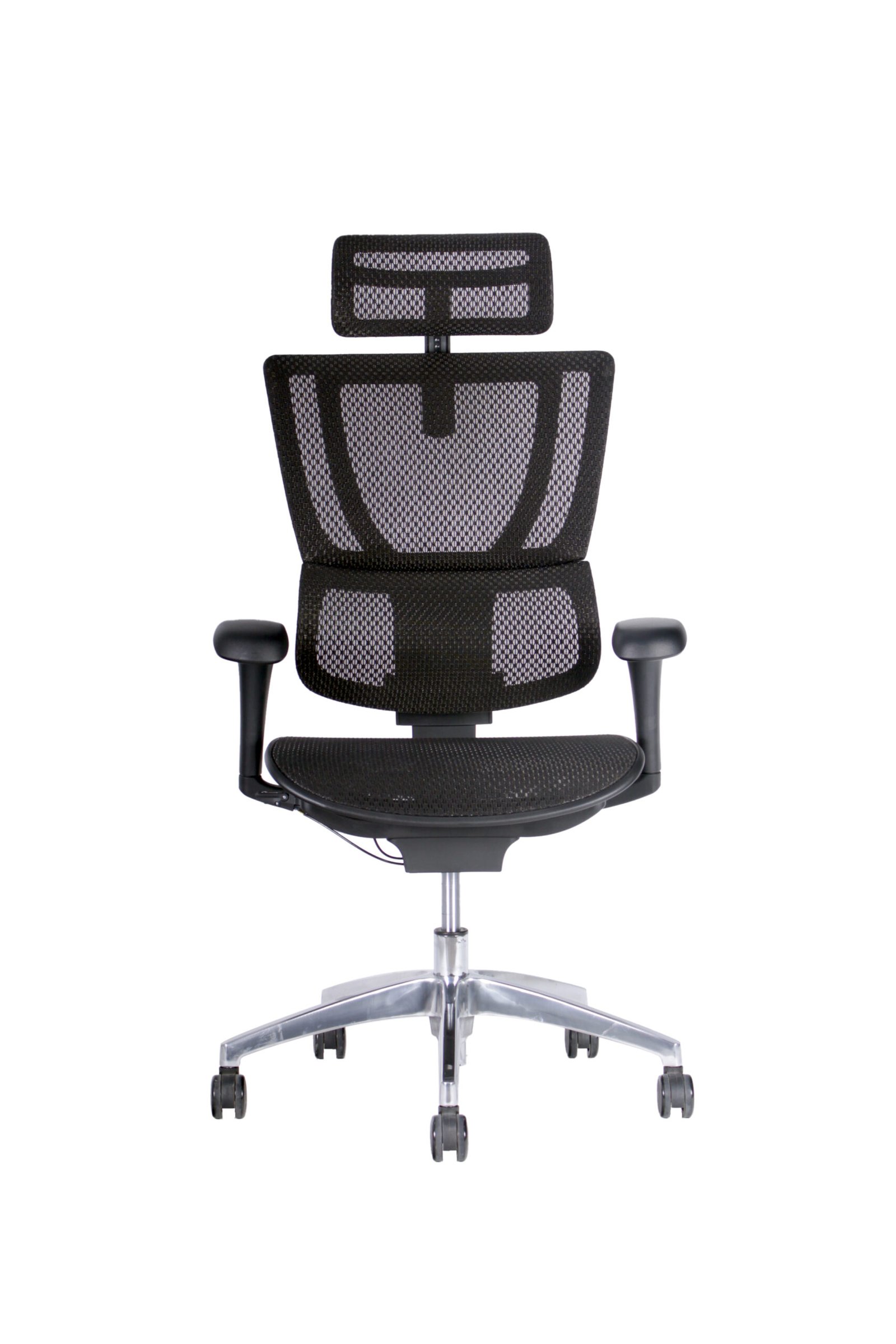 Silla Gerencial 100 Black vista frontal – diseño ergonómico y estructura de malla transpirable.