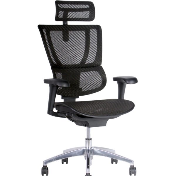 Silla Gerencial 100 Black vista diagonal – silla ergonómica premium con apoyacabeza y apoyabrazos ajustables.