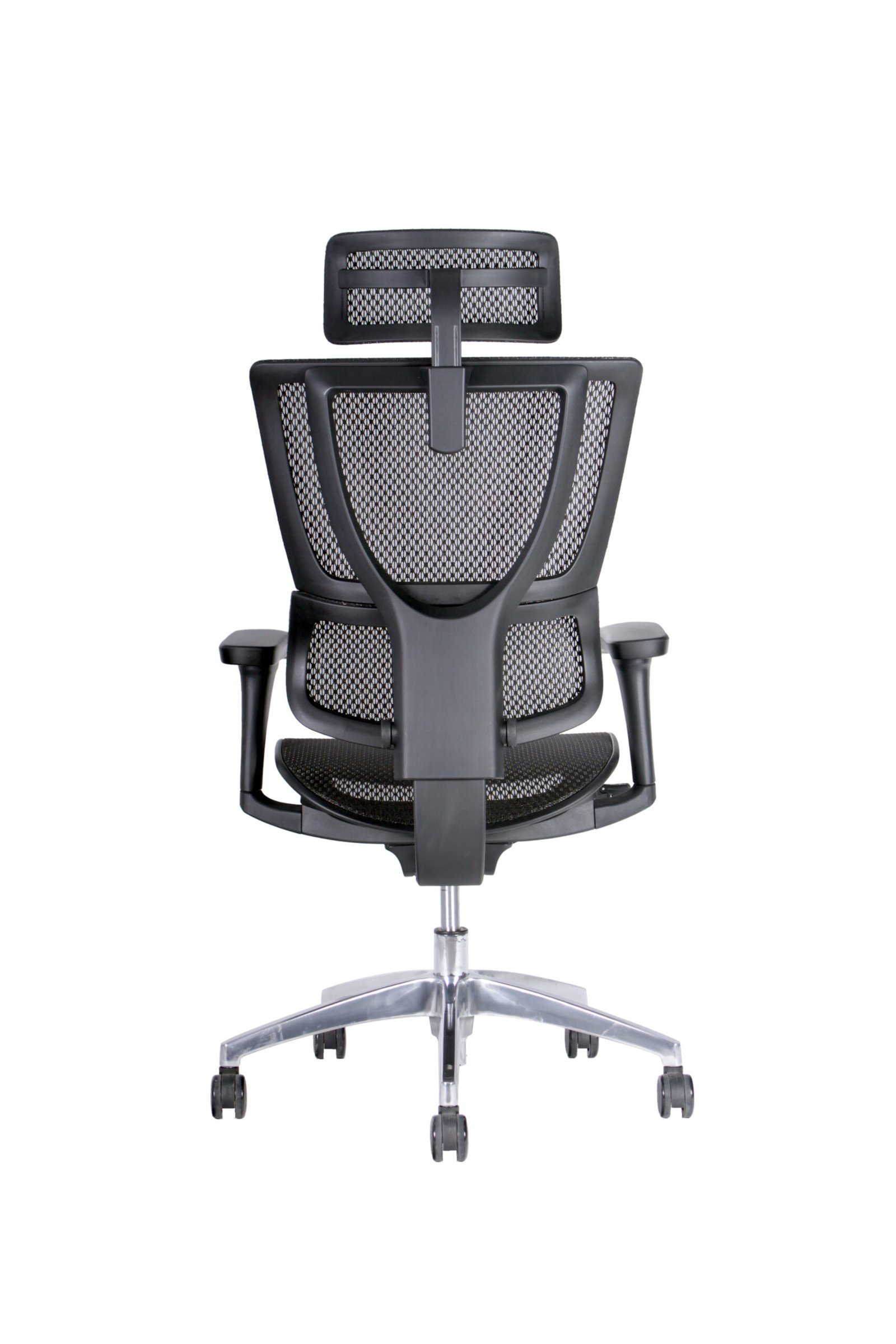 Silla Gerencial 100 Black vista trasera – respaldo de malla ajustable y diseño ergonómico moderno.