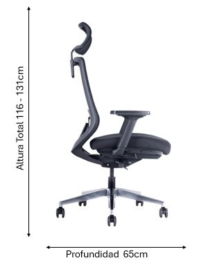 Silla Gerencial Monet vista de lateral con medidas