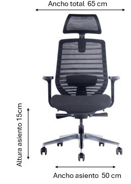 Silla Gerencial Monet vista de frente con medidas