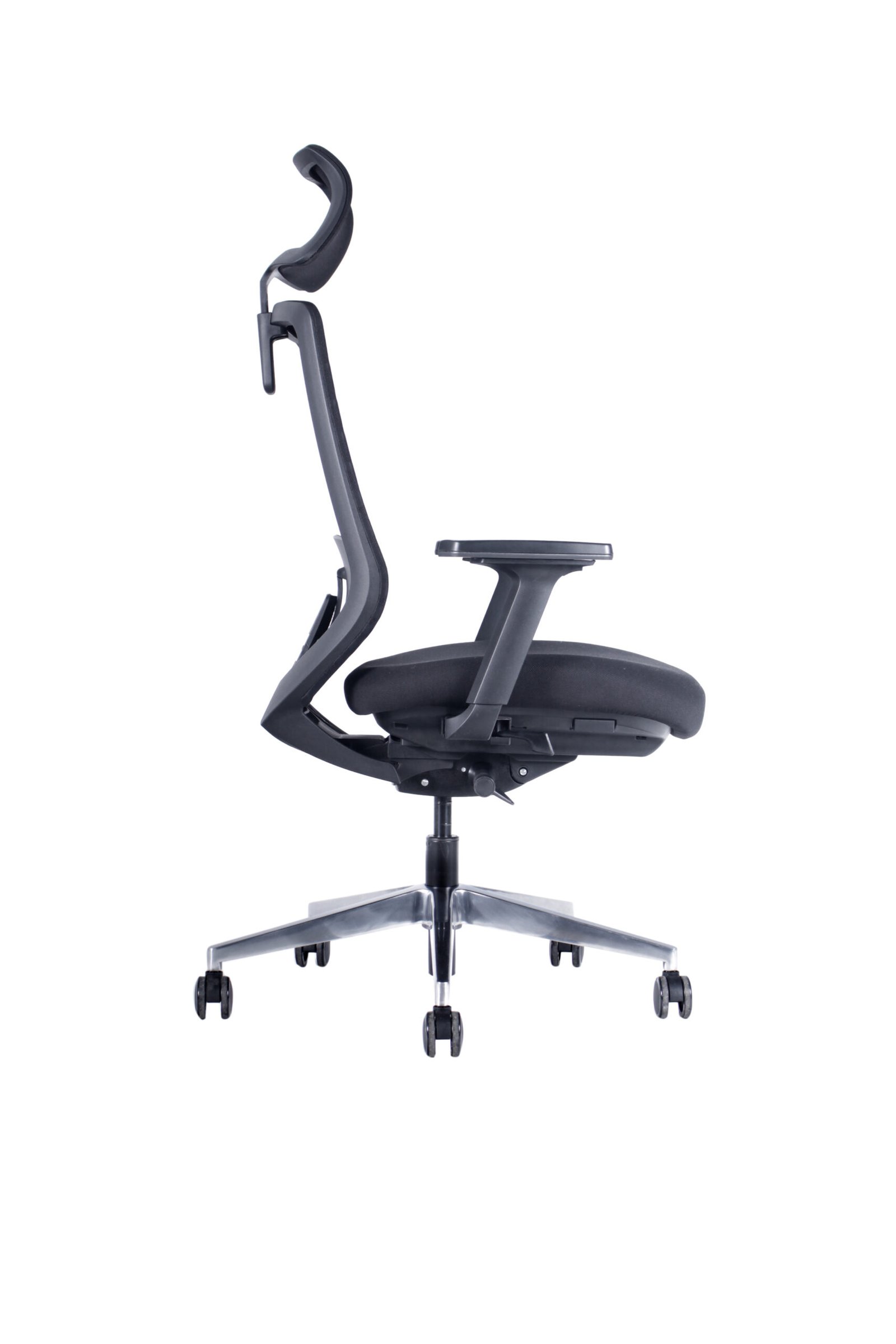 Silla Gerencial Monet vista lateral con mecanismo syncrodinámico y apoyo lumbar