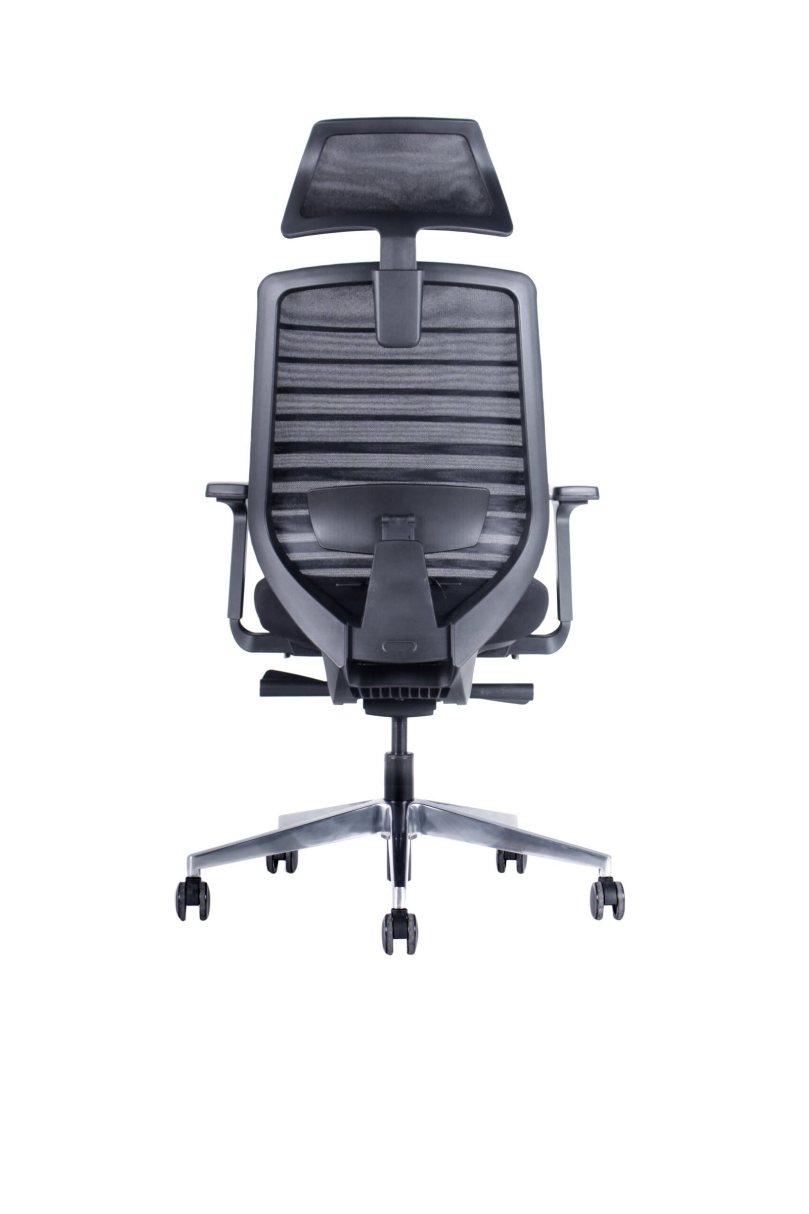 Silla Gerencial Monet vista trasera con doble malla y base de aluminio pulido