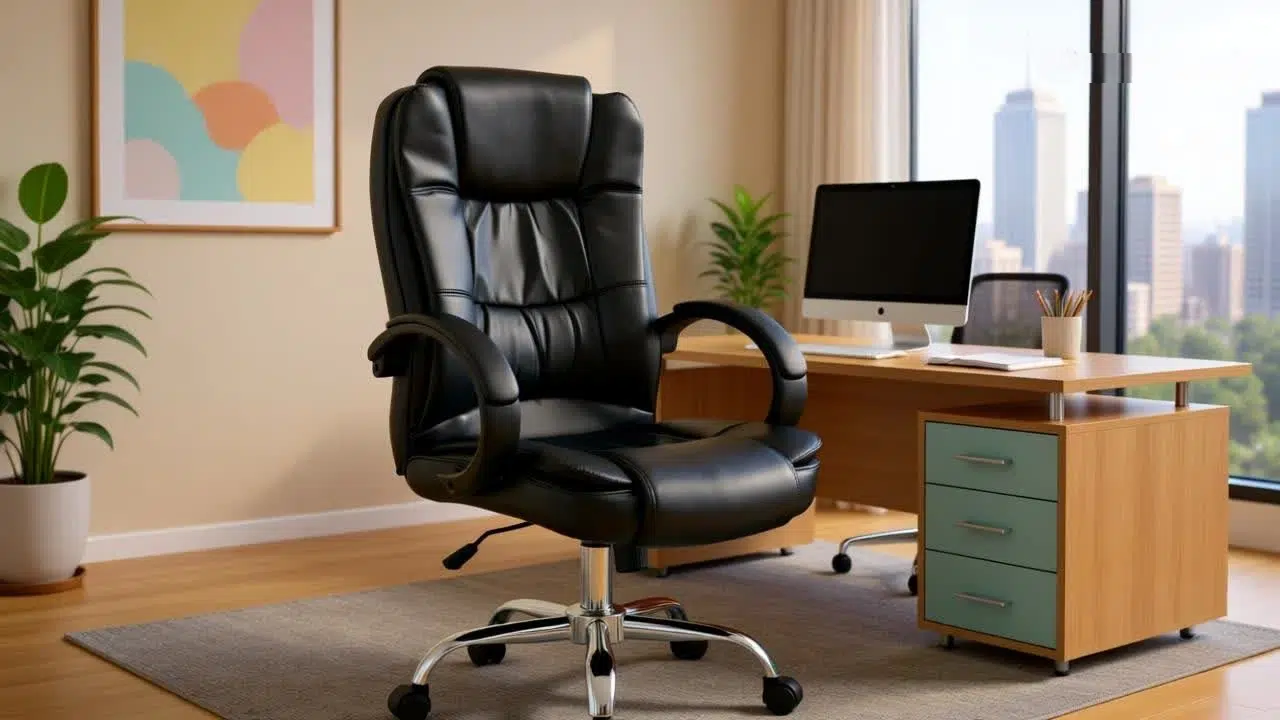 illa Gerencial Adriatic Reloaded New vista ambientada en ángulo, tapizada en ecocuero negro