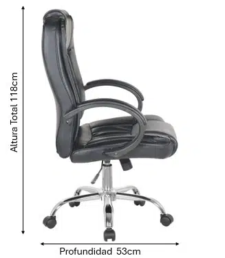 Sillón gerencial Adriatic Reloaded vista lateral con medidas
